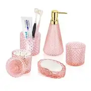 Newest Bathroom Accessories Set, 5Pcs Glass Bathroom Accessories, Pink