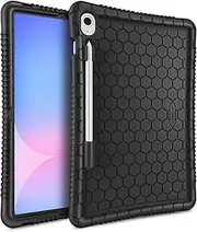 [FINTIE] Silicone Case for Samsung Galaxy Tab S9 FE 5G 10.9 Inch/Galaxy Tab S9 11 Inch 2023, [S Pen Holder] Honey Comb Series Kids Friendly Light Weight Shock Proof Protective Cover, Black