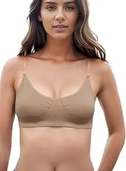 [Runmeihe] Nude Bra with Clear Straps & Back, Seamless Dance Bra, Backless Dance and Sports Bra for Women and Girls-