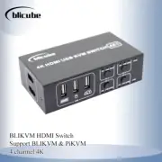 4K HDMI Switch 4 Port Switcher 4 In 1 Out USB KVM Display Support PiKVM/BLIKVM