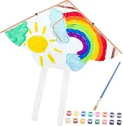 Kisangel Blank Kite Painting Kit DIY Kites for Boys and Girls Unpainted Flying Toys Acrylic Paint Brush Set Boys and Girls Outdoor Toys Random