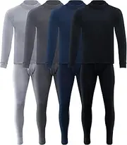 [Jecery] 4 Set Winter Thermal Underwear for Men - Soft High Collar Long Johns, Warm Base Layer for Cold Weather, Windproof Cotton Polyester Top Bottom Shirt Pants, Classic Colors, XX-Large