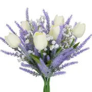 9PCS Artificial Flowers Purple Fake Plastic Lavender with White Tulips Floral...