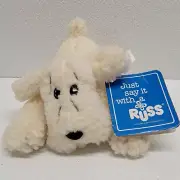 Russ Berrie Waggles White Puppy Dog Plush Luv Pet 6" New w/ Tag