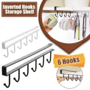 6 Hooks Storage Shelf Wardrobe Kitchen Bathroom Organizer Iron Metal Under...
