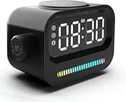 Fahgaer 4-in-1 Bluetooth Speakers 15W LED RGB Light Digital Alarm Clock Mobile Phone Magnetic Wireless Charger,A