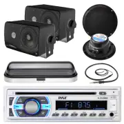 Marine 3.5" 200W Box Speakers, 6.5" Speakers,Antenna,Cover, Pyle Bluetooth Radio