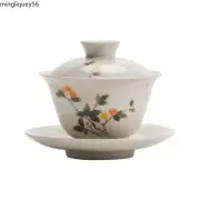 Grass and Wood Ceramic Gaiwan, Retro Brewing, Covered Bowl, Tea Set, Household