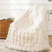 BENVWE Faux Fur Throw Blanket Fleece Bubble Blanket, Soft,Cozy and Thick Blanket Plush Fluffy Blanket for Couch Chair Bed 51x63 Inches White