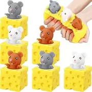 6 Pack Cheese Toy Cheese Rat Stress Ball Fidget Toys Mice in Cheese Anxiety Toys Mouse Office Toy Sensory Mouse Toys for Birthday Stress Relief Gifts Party Favors, Grey Brown White