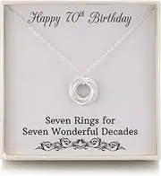 [RareLove] 70th Birthday Gifts for Women,925 Sterling Silver 7 Rings Necklace,70 Birthday Gift Jewellery for Grandma Mum,Seven Rings for Seven Decades, Sterling Silver, No Gemstone
