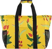 [sanluoli] Bags And Totes Foldable Beach Totes Bags Sandproof Canvas Laundry Totes, Botanical Illustration Yellow, 1 size