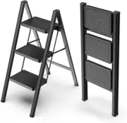 3 Step Ladder, Folding Step Stool with Non-Slip Pedals, Portable Stepping Stool
