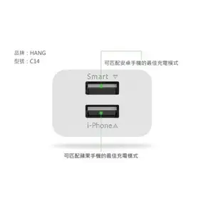 【HANG】C14 雙USB 雙孔 2.1A 快速充電器 手機平板變壓器 商檢認證 USB電源供應器