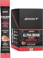 ONNIT Alpha Brain Instant - Ruby Grapefruit Flavor - Nootropic Brain Booster Memory Supplement - Brain Support for Focus, Energy & Clarity - Alpha GPC Choline, Cats Claw, L-Theanine, Bacopa - 30ct