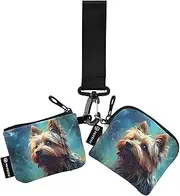 [XYMZR] Face Terrier Galaxy Mini Zip Around Wristlet keychain Wallet for Women Personalized Pattern Detachable Dual Pouch Wristlet Portable Wallet Phone Coin Purse, Multi-colored, One Size