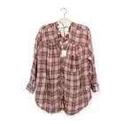 NWT We The Free Womens Top Pink Plaid Oversized One of the Boys Tunic Top Size S