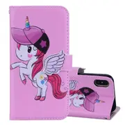 Unicorn Pattern Horizontal Flip Leather Case For Iphone Xs / X With Holder and Mirror and Card Slot and Wallet and Lanyard(Pink)