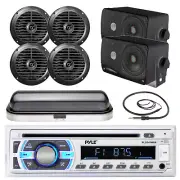 Black 3.5" Marine 200W Speakers, Antenna, Cover, Pyle Bluetooth USB SD Receiver