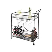 Black Glass Bar Cart Drinks Trolley