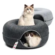 Qttie Cat Tunnel Bed Felt Pet Puppy Nest Cave House Round Donut Washable Detachable(2 Sizes,2 Colours)