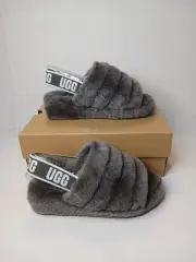 UGG Women's Fluff Yeah Slide - Charcoal Gray Sz 6 Comfort Slide