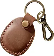 Q1T5 Leather Airtag Holder with Keychain, Portable Handmade Genuine Leather Air Tag Holder with Keyring Full Coverage