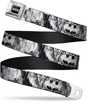 'Buckle-Down Men's Seatbelt Belt Kids, Batman face/Bat Shield Sketch White/Black, 1.0'' Wide-20-36 Inches'