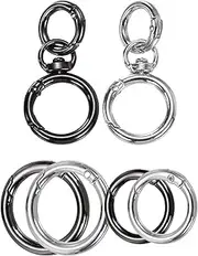 uxcell 2 Pcs Metal Swivel Clasps Key Chain O Ring Keyrings Round Spring Snap Keychain Hook Clip for Chains Extender DIY Handicrafts Keys Lanyards Jewelry Findings, Silver Tone/Gun Black