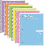 Oxford Spiral Notebook 6 Pack, 1 Subject, Wide Ruled Paper, 8 x 10-1/2 Inch, Pastel Pink, Orange, Yellow, Green, Blue and Purple, 70 Sheets (63757)