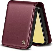 Mobile Phone Case for Samsung Galaxy Z Flip6 Case, Premium Leather Protective Case for Samsung Z Flip6 Case, Wallet Card Slot, Stand Function, Foldable Flip Case for Galaxy Z Flip6 Case, Wine Red