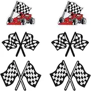 6 pcs Checkered Racing Flag Patches, Flag Embroidery Appliques Car Racing Trucker Hat Patches Sew on/Iron on Patch Decoration for Jean Jacket Bags Hat Arts Craft