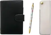 Eco B7 Cowhide Leather Mini Notebook and Horizontal Hook Pen Case White Floral Ballpoint Pen Set LS002B-NK01W-HS380B