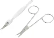 Silver Tone Eyebrow Scissors Clear Plastic Cuticle Trimmer Pusher Beauty Tool Set