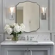 ANDY STAR Brushed Nickel Mirror, 24x32 Inch Wavy Mirror for Bathroom, Silver Bathroom Vanity Mirror, Modern Curved Design, Rust-Proof Stainless Steel Metal Frame