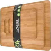 Clevinger 3-Piece Bamboo Cutting Board Set,Reversible Wooden Cutting Board Set Serving Tray with Handles,Thick Chopping Board for Meat Fruit Veggies Cheese,Easy to Clean (3-Piece Set)