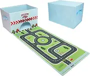 Livememory Toy Cars Storage Box Car Toys Box with Speed Roads (Not Included Cars)-Sky Blue