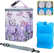 Breastmilk Cooler Bag with Ice Pack Fits 4 Baby Bottles Up to 9 Ounce Insulated Baby Bottle Bag Breast Milk Cooler on The Go with Strap Baby Bottle Cooler Bag for Nursing Mom Daycare or Travel