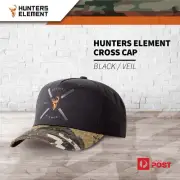 Hunters Element Camo Hunting Cross Cap Hat Headwear Black/ Veil Curved Peak