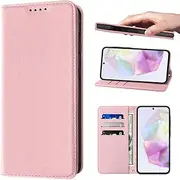 [LANJLM] Wallet Case for Samsung Galaxy A35 Phone Cases Premium Leather PU Flip Cover Magnetic Shockproof Closure Book Design with Kickstand Feature & Card Slots Galaxy A35 5G Case - Pink