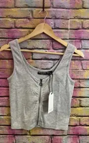 New Ladies Brave Soul Front Zip Rib Crop Top Size M Grey