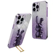 Back Case for iPhone 13 Pro ,Cute Rabbit Electroplating Phone Cover with Kickstand