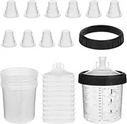 Spray Paint Cups Paint Spray Gun Cup Liners and Lid System 10 Paint Cups Pack 20 Ounces (600ml) Kit Includes 10 Lids with Strainer,1 Hard Cup with Retainer Ring 10 Plugs 10 Cups