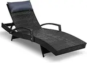 Outdoor Sun Lounge Furniture Day Bed Wicker Pillow Sofa Set (Black)