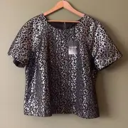NWT Simply Be Leopard Print Metallic Short Sleeve Blouse Plus Sz US 22