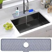 18 Inch Kitchen Sink Splash Guard, Faucet Mat, Faucet Splash Guard for Bar Prep Sink, Faucet Water Catcher Mat, Faucet Handle Drip Catcher Tray for Kitchen, Bathroom, Laundry Room, Farmhouse(Gray)