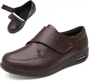 [bumuam] Men's Diabetic Shoes Wide Width Shoes,Leather Extra Wide Walking Shoes for Edema Hook and Loop Recovery Oxford Shoes for Swollen Feet