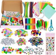 ZLHETWT Arts and Crafts Supplies, DIY Art Craft Kit, Handmade Supplies Toy Kit, Colorful Wooden Sticks Feathers Sequins Beads Flowers Creative Handmade Supplies Toy Kit for Kids Boys Girls