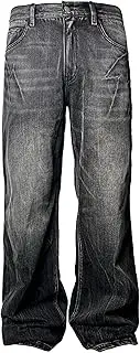 [Aosufei] Men's Retro Straight Wide Leg Jeans Baggy Casual Outdoor Denim Pants Comfort Classic Jeans Trouser, Black, XL