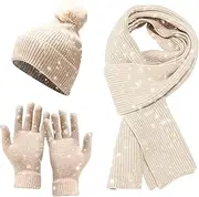 [Generic] Hat Scarf Gloves Set Women | Women's Knitted Hat | Womens Winter Hats And Gloves Set, Hat And Gloves Set, Stocking Stuffers For Women